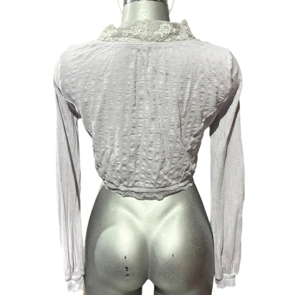 Free People Run With Me Button Top Cardigan Lace Trim Indie Lilac V-neck Medium